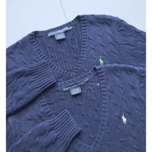 Lot of 2 VTG Ralph Lauren Sport Women's Cable Knit V Neck Sweater Size XL Pony
